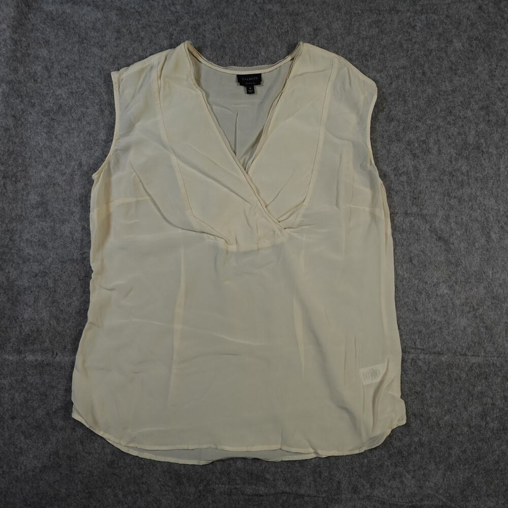 Talbots Top‎ Womens 8 Washable Silk Sleeveless Shell Tank V-Neck Ivory Sheer